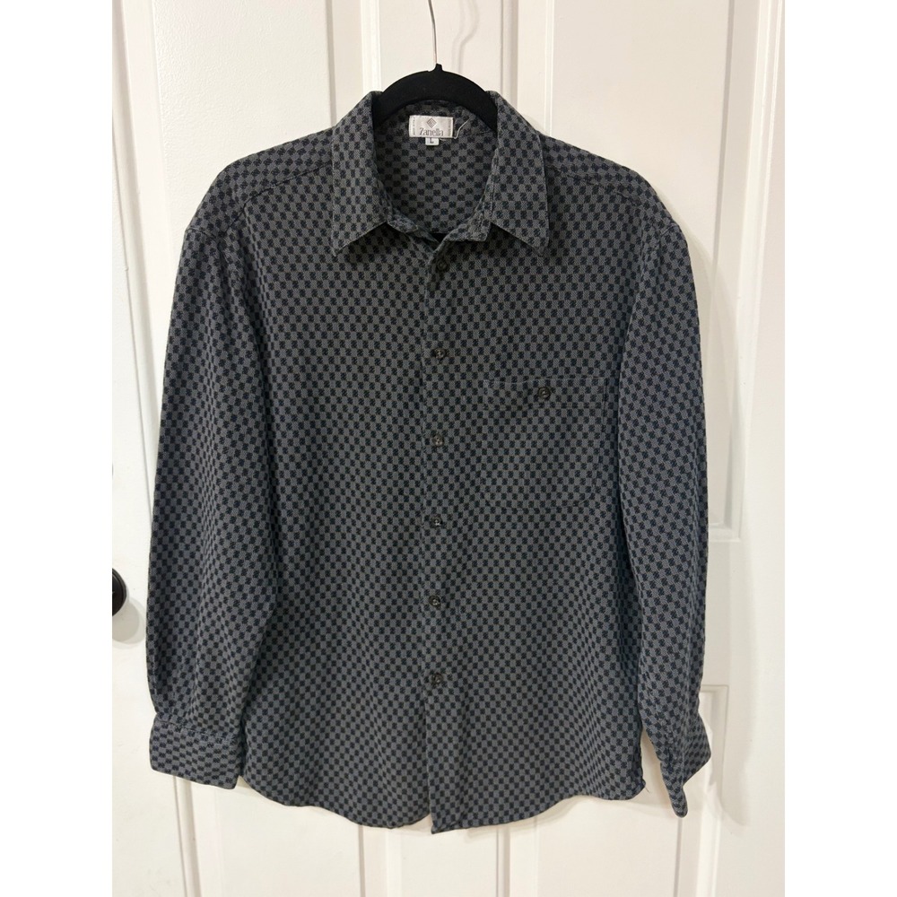 Zanella Mens L Geometric Button Up Shirt Charcoal Gray Long Sleeve Made in Italy